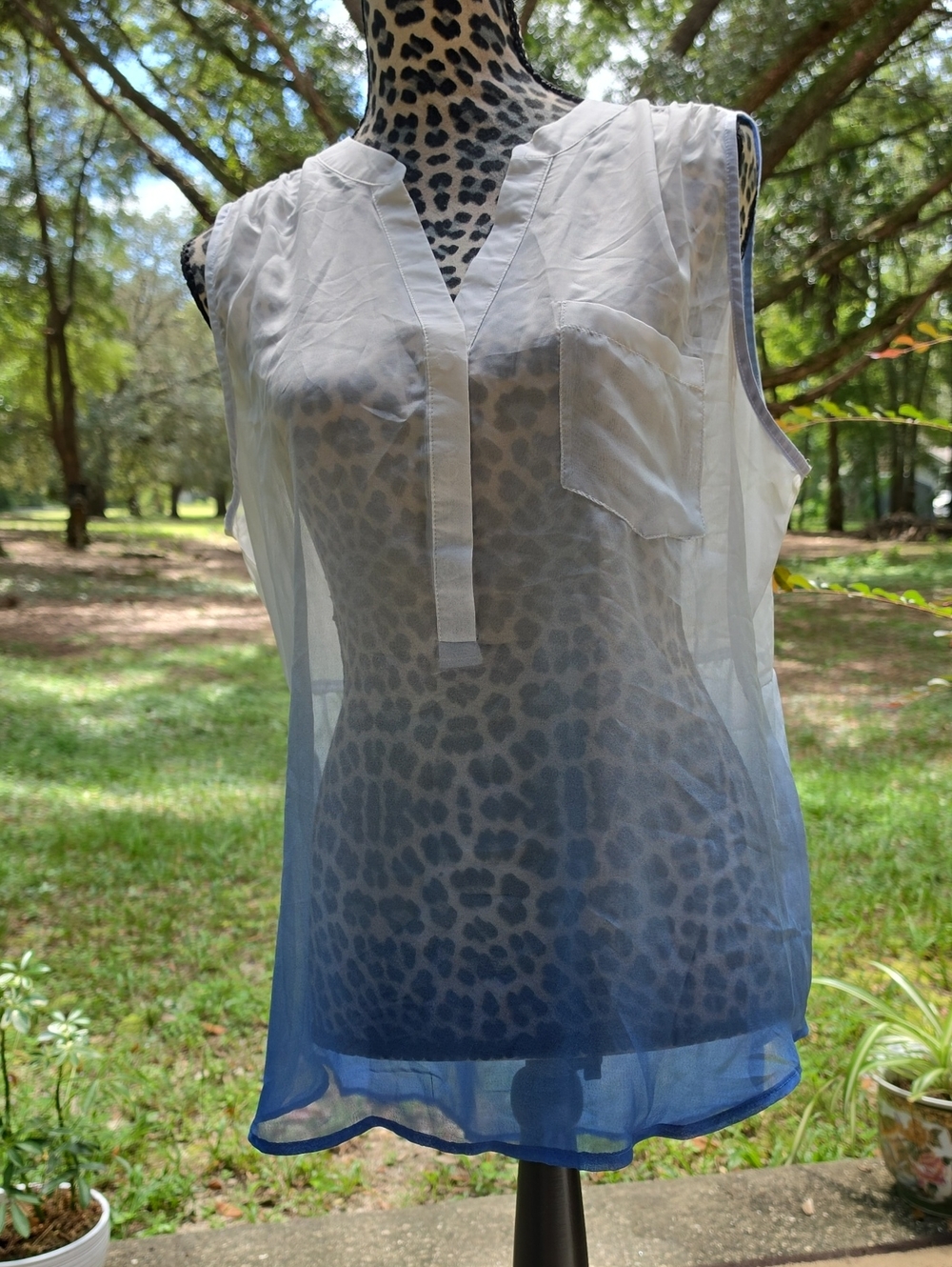 Branded Sheer White to Blue Ombre Sleeveless Camisole